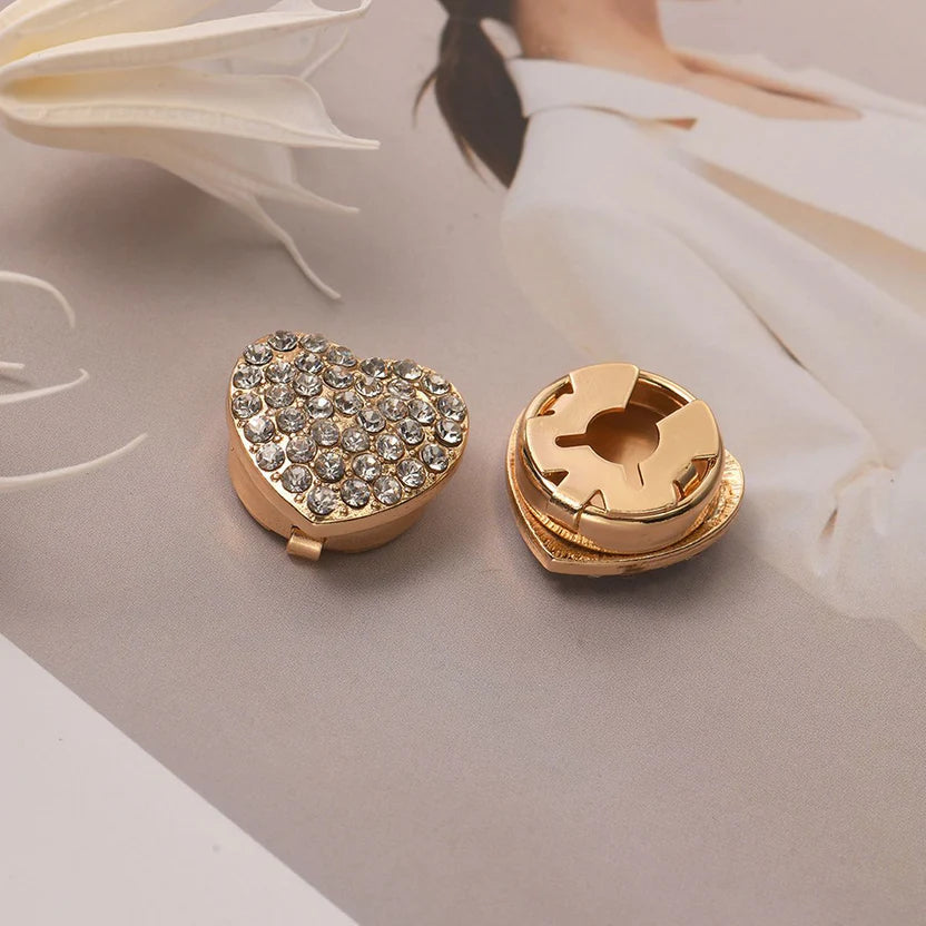Bazinco Premium Heart CZ Gold Finish Shirt Button Set | Anti Tarnish Crystal Heart Shirt Button Studs (Set of 2)