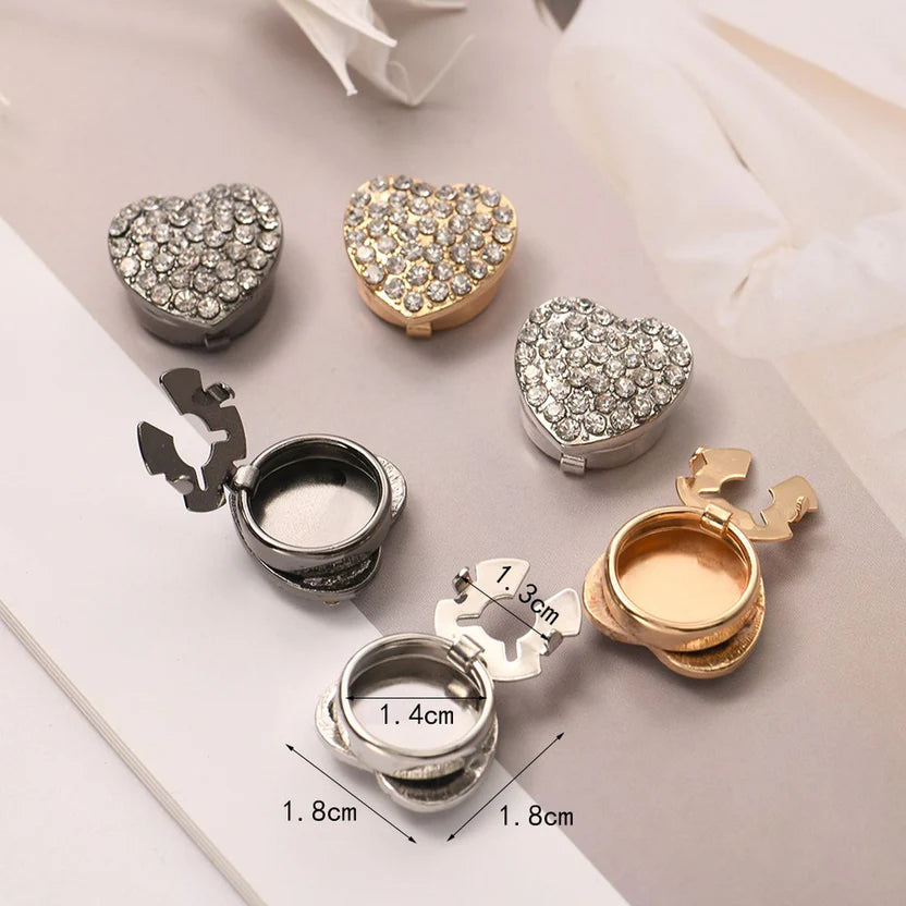 Bazinco Premium Heart CZ Gold Finish Shirt Button Set | Anti Tarnish Crystal Heart Shirt Button Studs (Set of 2)
