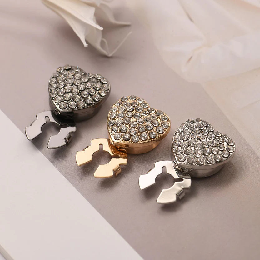 Bazinco Premium Heart CZ Gold Finish Shirt Button Set | Anti Tarnish Crystal Heart Shirt Button Studs (Set of 2)
