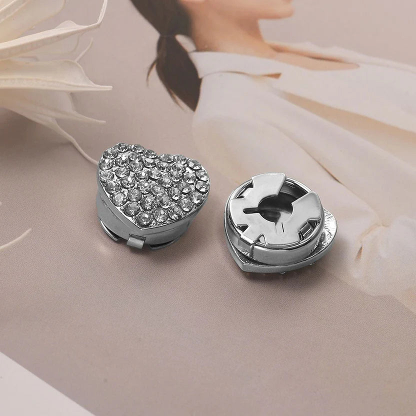Bazinco Premium Heart CZ Gold Finish Shirt Button Set | Anti Tarnish Crystal Heart Shirt Button Studs (Set of 2)