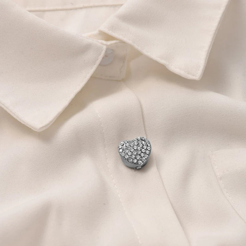 Bazinco Premium Heart CZ Gold Finish Shirt Button Set | Anti Tarnish Crystal Heart Shirt Button Studs (Set of 2)