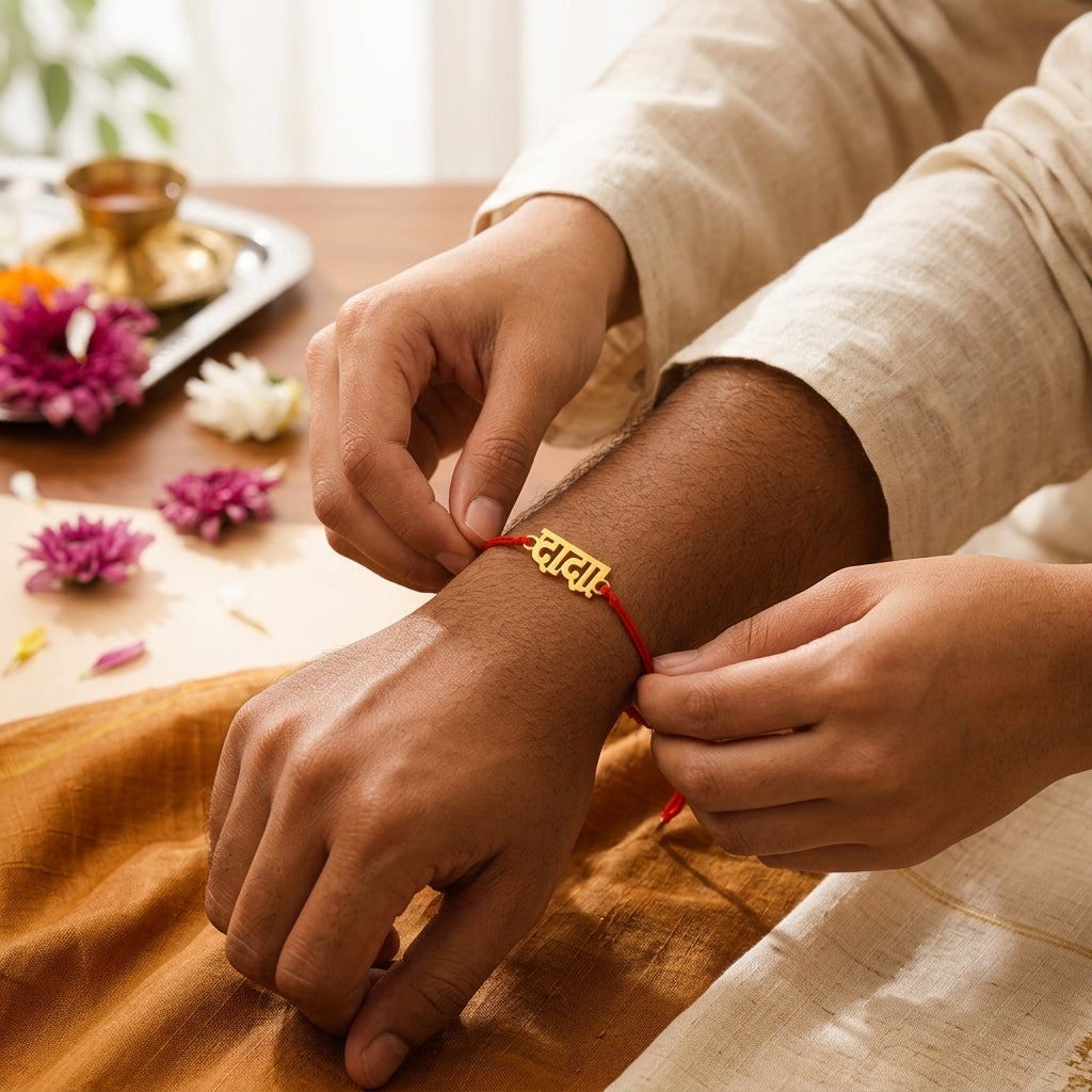 Bazinco Elegant Devnagari Dada Design Gold Finish Rakhi for Brother