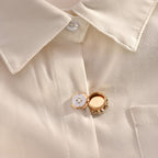 Bazinco Flower Gold Finish Kundan Shirt Button Cover Set of 2 for Unisex – Premium Crystal Floral Button Covers for Shirts, Kurtas & Bulk Orders