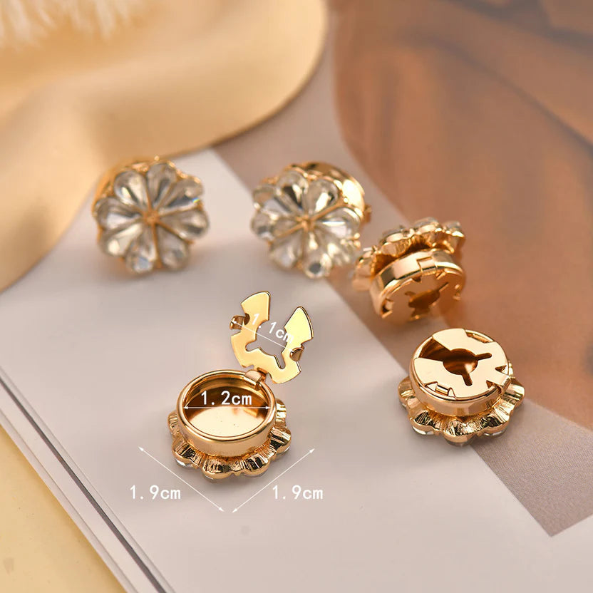 Bazinco Flower Gold Finish Kundan Shirt Button Cover Set of 2 for Unisex – Premium Crystal Floral Button Covers for Shirts, Kurtas & Bulk Orders