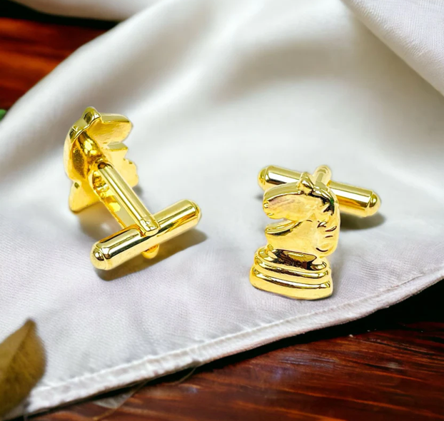 Bazinco Gold Horse Chess Knight Cufflinks – Luxury Chess Cufflinks for Men, Formal Shirts, Office, Groom & Corporate Gift