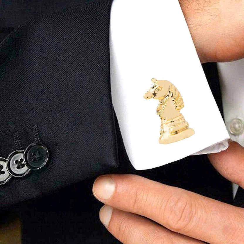 Bazinco Gold Horse Chess Knight Cufflinks – Luxury Chess Cufflinks for Men, Formal Shirts, Office, Groom & Corporate Gift