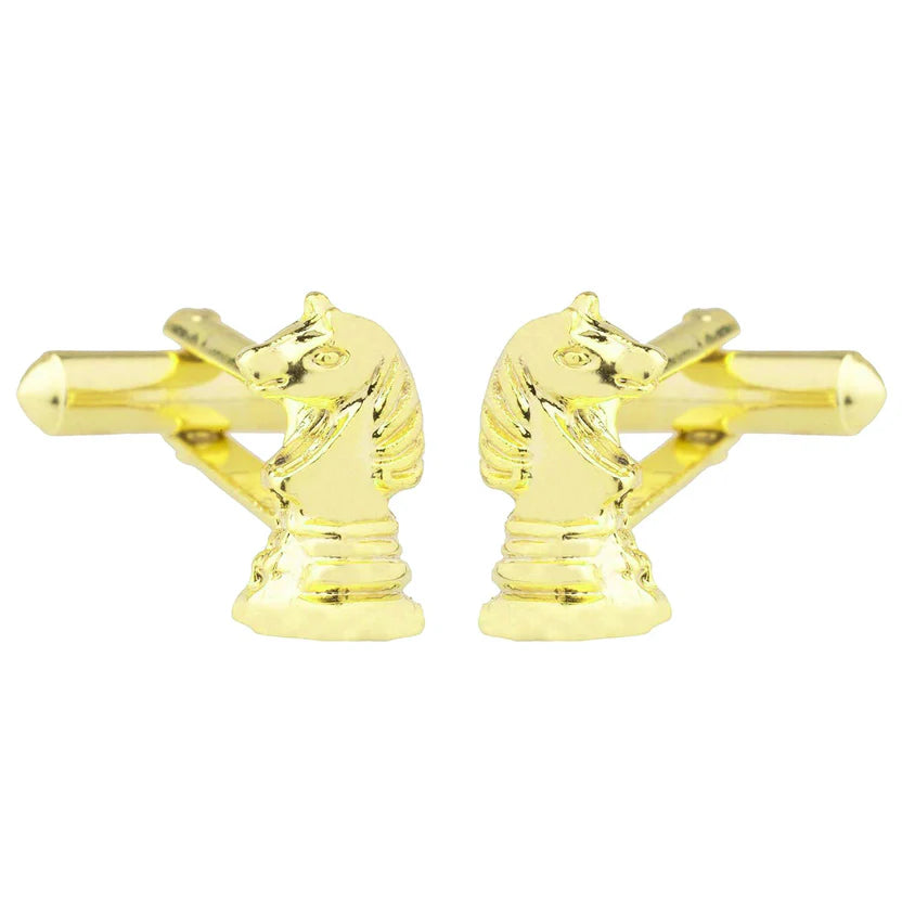 Bazinco Gold Horse Chess Knight Cufflinks – Luxury Chess Cufflinks for Men, Formal Shirts, Office, Groom & Corporate Gift