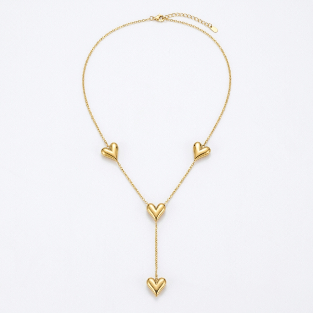 Bazinco Golden Multi Heart Drop Necklace for Women | Minimalist Layered Heart Pendant Necklace