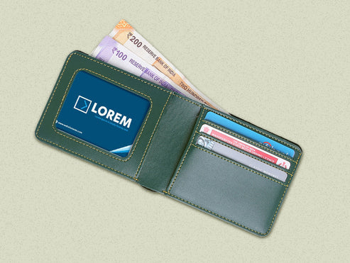 Bazinco Personalized Green Leather Wallet for Men with Custom Name Plate | Premium Bi Fold RFID Wallet for Gents