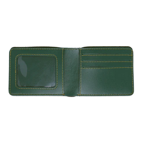 Bazinco Personalized Green Leather Wallet for Men with Custom Name Plate | Premium Bi Fold RFID Wallet for Gents