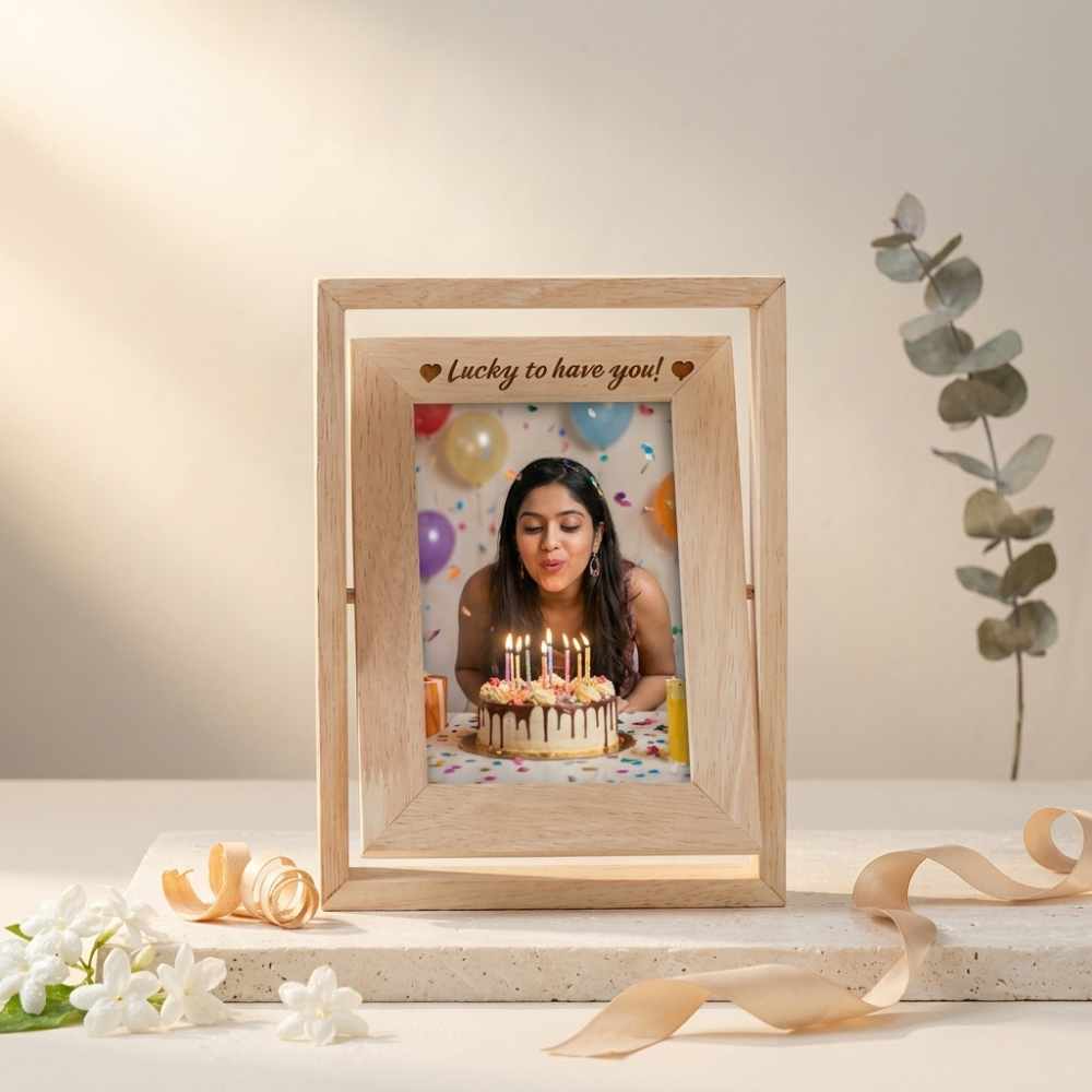 Bazinco Birthday Photo Frame – Personalized Wooden Photo Frame Gift for Her, Him & Special Moments