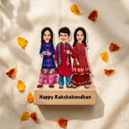 Bazinco Happy Rakshabandhan Sibling Personalized Caricature Standee | Custom Brother & Sisters Photo Stand | Personalized Rakhi Gift with Wooden Base