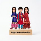 Bazinco Happy Rakshabandhan Sibling Personalized Caricature Standee | Custom Brother & Sisters Photo Stand | Personalized Rakhi Gift with Wooden Base