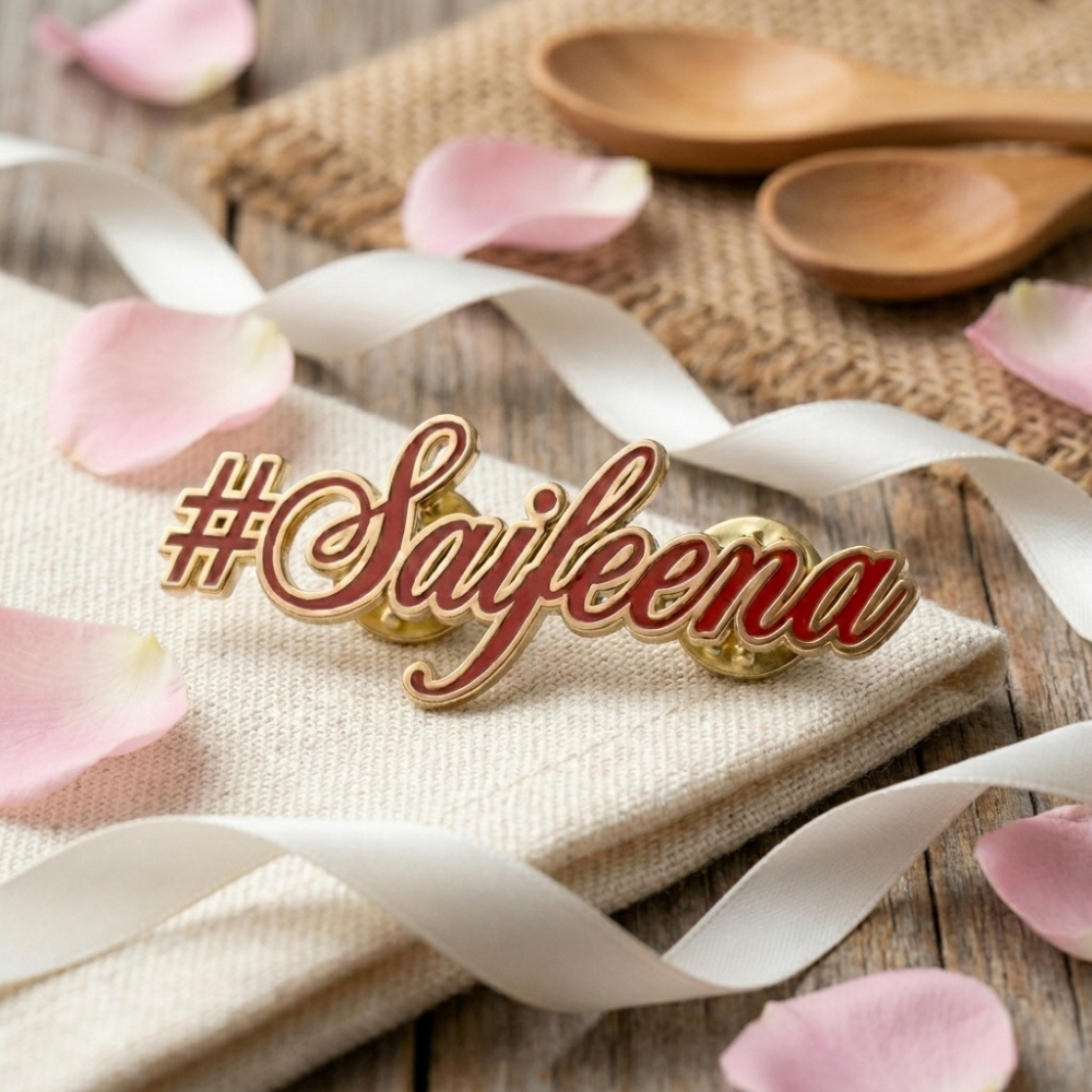 Bazinco Personalized Hashtag Name Brooch Pin – Custom Script Name Badge for Ethnic Wear & Festive Outfits