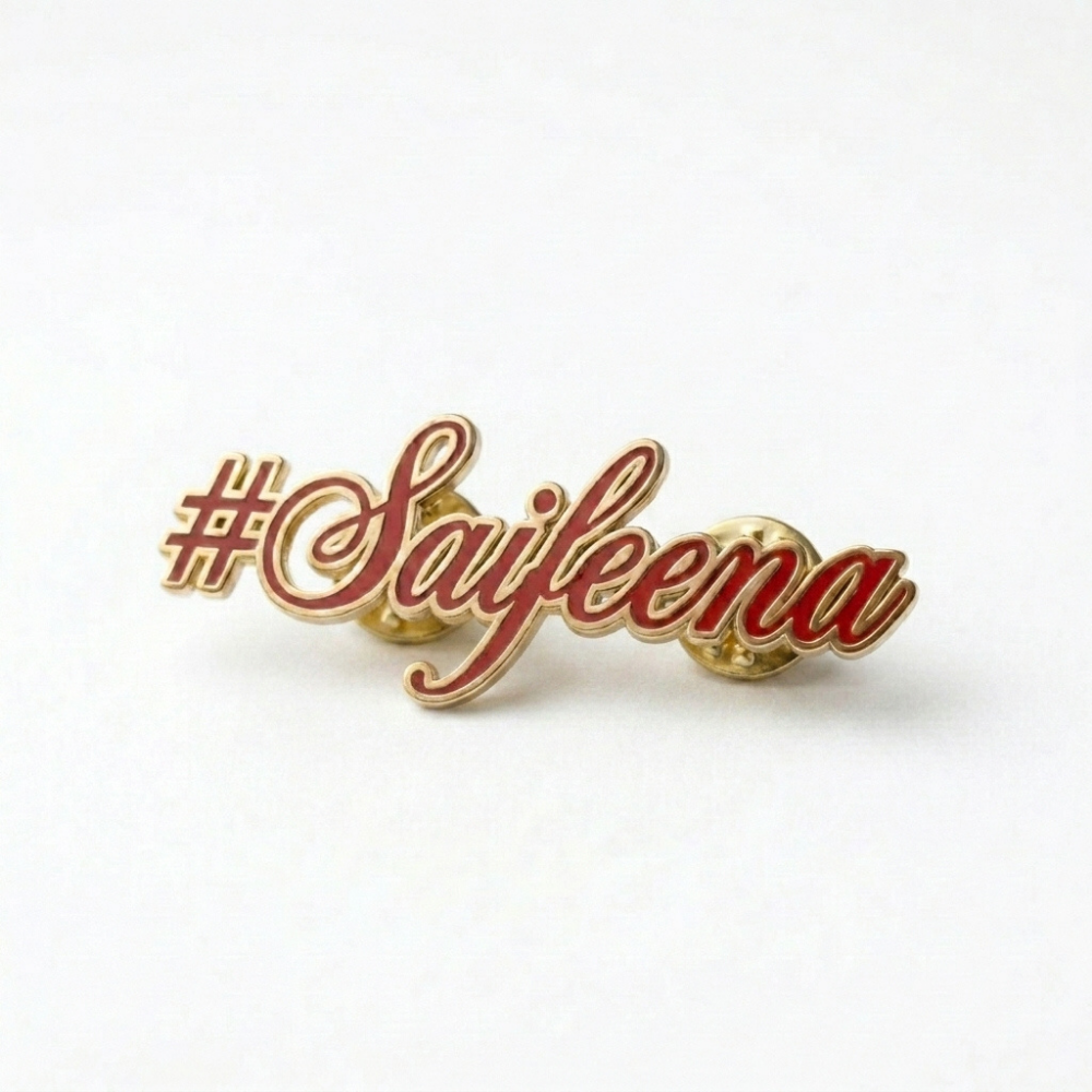 Bazinco Personalized Hashtag Name Brooch Pin – Custom Script Name Badge for Ethnic Wear & Festive Outfits