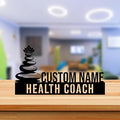 Bazinco Personalized Health Coach Name Plate with Zen Stones – Custom Stainless Steel Desk Sign