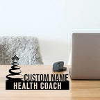 Bazinco Personalized Health Coach Name Plate with Zen Stones – Custom Stainless Steel Desk Sign
