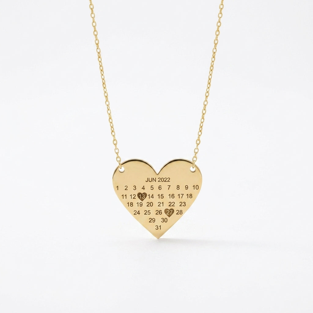 Bazinco Personalized Heart Calendar Date Necklace for Women | Custom Engraved Special Date Pendant | Anniversary, Wedding, Proposal & Couple Gift
