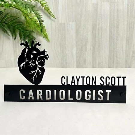 Bazinco Cardiologist Name Plate – Personalized Doctor Desk Name Sign with Heart Design