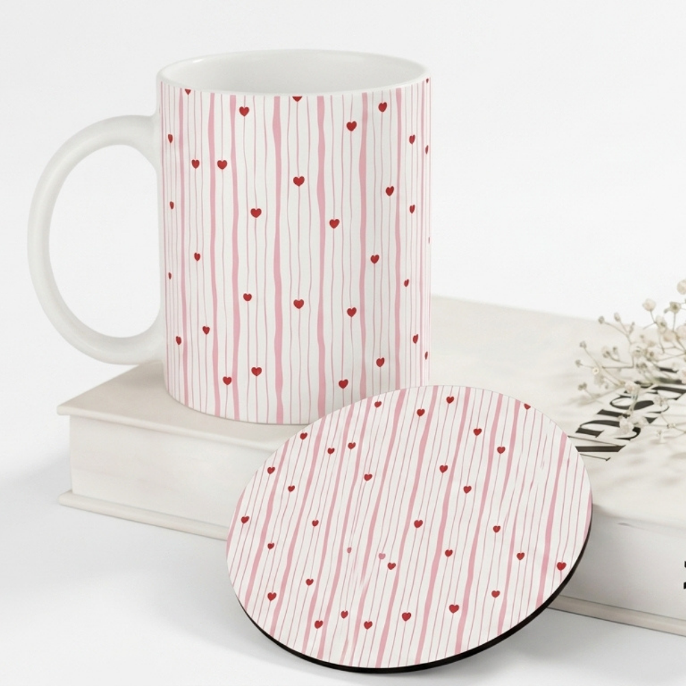Bazinco Cute Perfect Love Heart Coffee Mug with Round MDF Coaster Gift Set