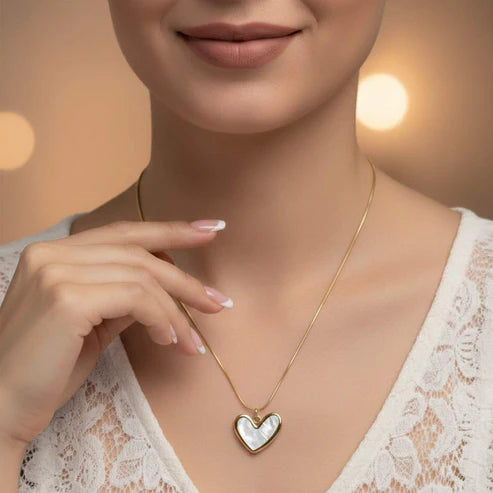 Bazinco White Enamel Heart Pendant Necklace for Women | Minimal Gold Tone Heart Necklace | Elegant Romantic Jewelry Gift