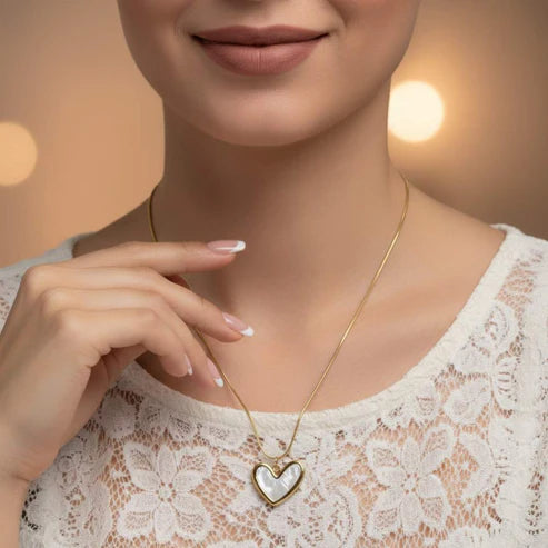 Bazinco White Enamel Heart Pendant Necklace for Women | Minimal Gold Tone Heart Necklace | Elegant Romantic Jewelry Gift