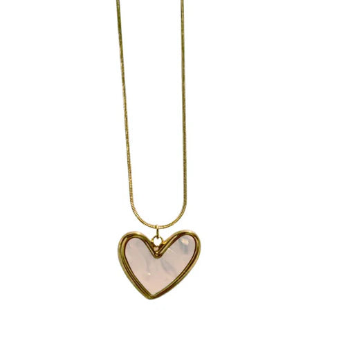 Bazinco White Enamel Heart Pendant Necklace for Women | Minimal Gold Tone Heart Necklace | Elegant Romantic Jewelry Gift