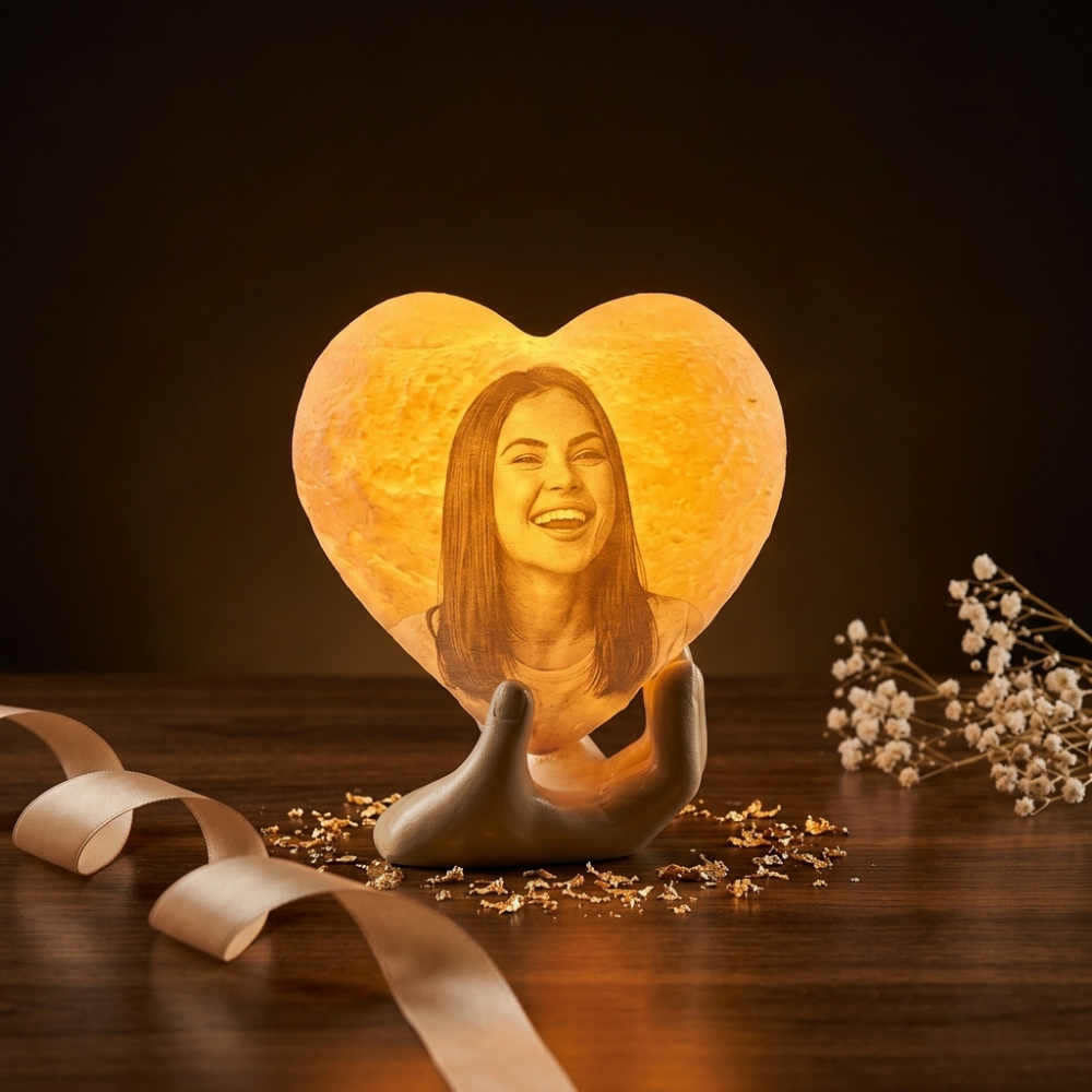 Personalized Heart Photo Lamp by Bazinco – Custom Portrait Night Light Gift for Loved Ones