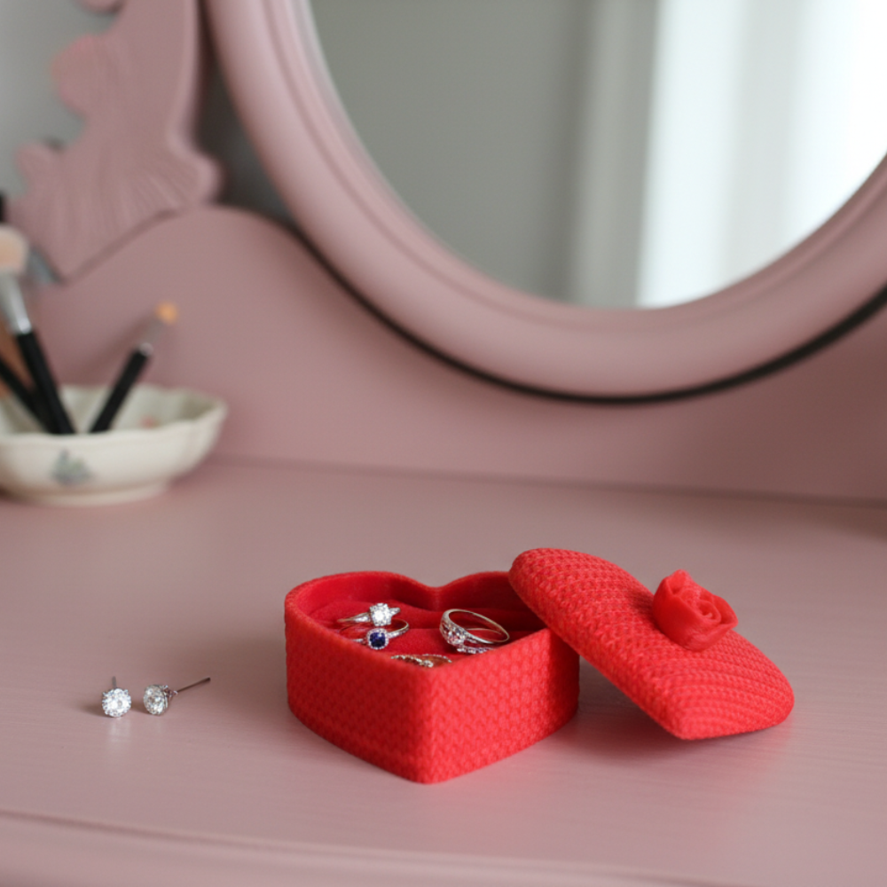 Bazinco Heart Shape Jewelry Storage Box – Premium Velvet Ring Holder with Rose Design