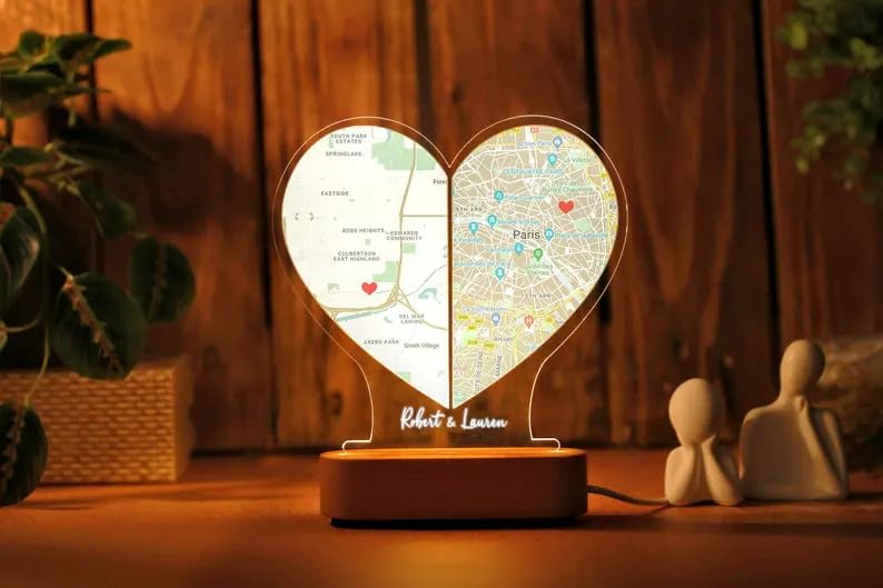Personalized Heart-Shaped Couple Map LED Lamp