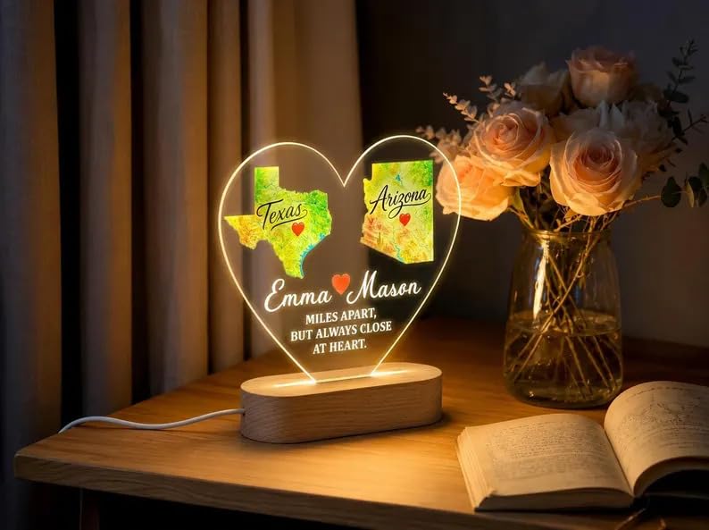 Personalized Long-Distance Couple Heart Map LED Lamp