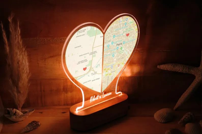Personalized Heart-Shaped Couple Map LED Lamp