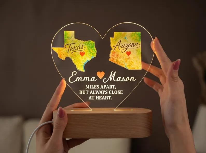 Personalized Long-Distance Couple Heart Map LED Lamp