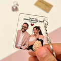 Bazinco Personalized Hearts Become One Acrylic Photo Keychain | Custom Couple Photo Keychain | Anniversary & Wedding Gift
