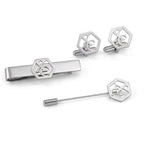Bazinco Hexagon Royal Crest Cufflinks Combo Set with Tie Clip & Suit Pin