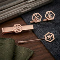 Bazinco Hexagon Royal Crest Cufflinks Combo Set with Tie Clip & Suit Pin