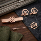 Bazinco Hexagon Royal Crest Cufflinks Combo Set with Tie Clip & Suit Pin