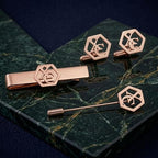 Bazinco Hexagon Royal Crest Cufflinks Combo Set with Tie Clip & Suit Pin