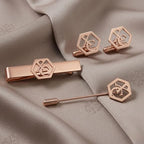 Bazinco Hexagon Royal Crest Cufflinks Combo Set with Tie Clip & Suit Pin