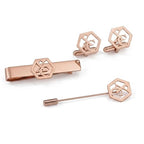 Bazinco Hexagon Royal Crest Cufflinks Combo Set with Tie Clip & Suit Pin