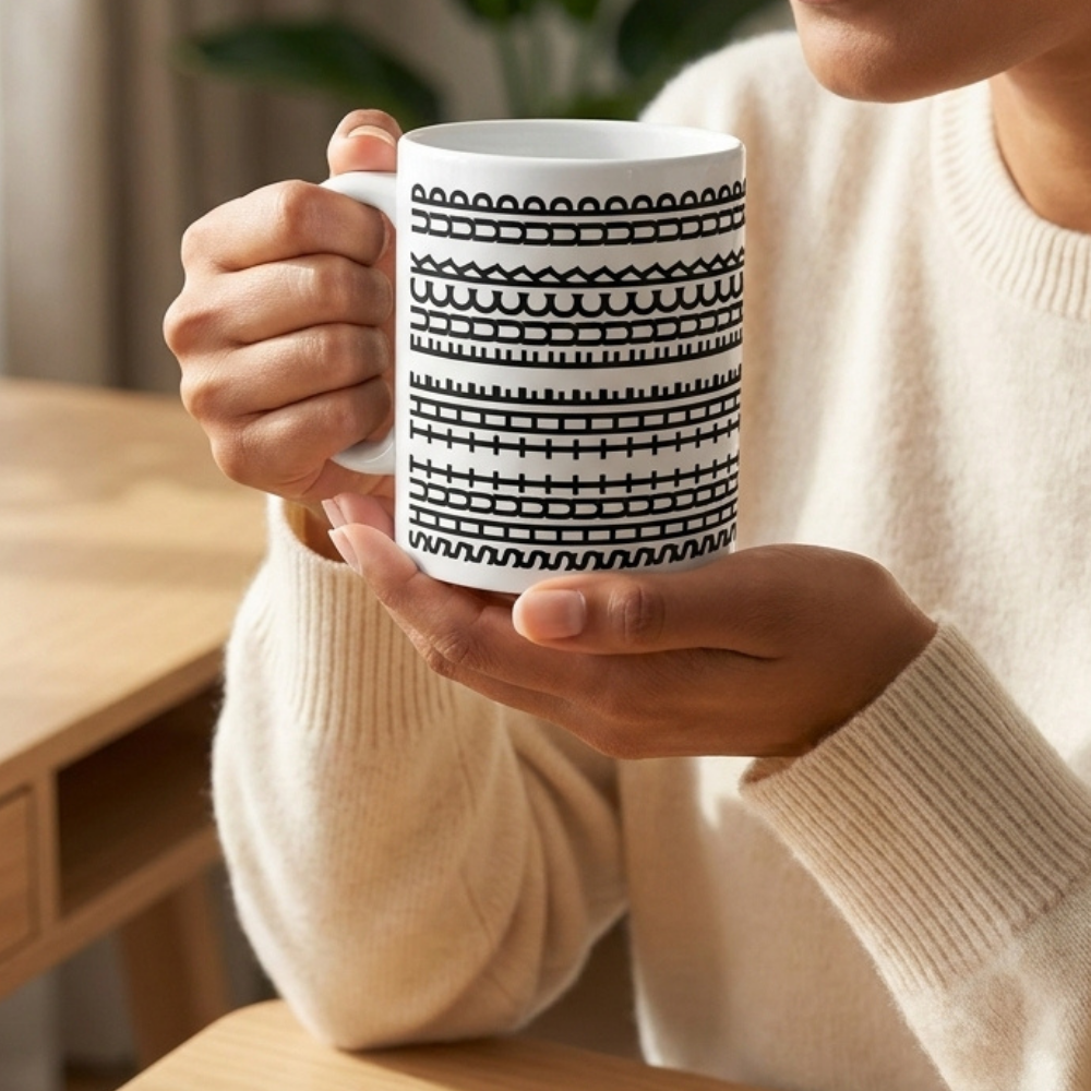 Bazinco Hidden Message Pattern Ceramic Coffee Mug | Sarcastic Coffee Cup | Modern Typography Printed Mug | White Ceramic Mug | 11oz