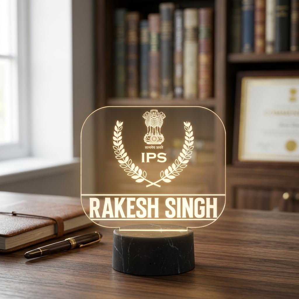 Personalized IPS LED Acrylic Name Lamp with Black Base | Custom Police Officer Night Light & Desk Lamp | Bazinco