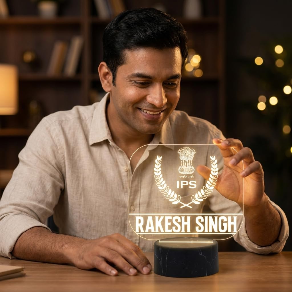 Personalized IPS LED Acrylic Name Lamp with Black Base | Custom Police Officer Night Light & Desk Lamp | Bazinco