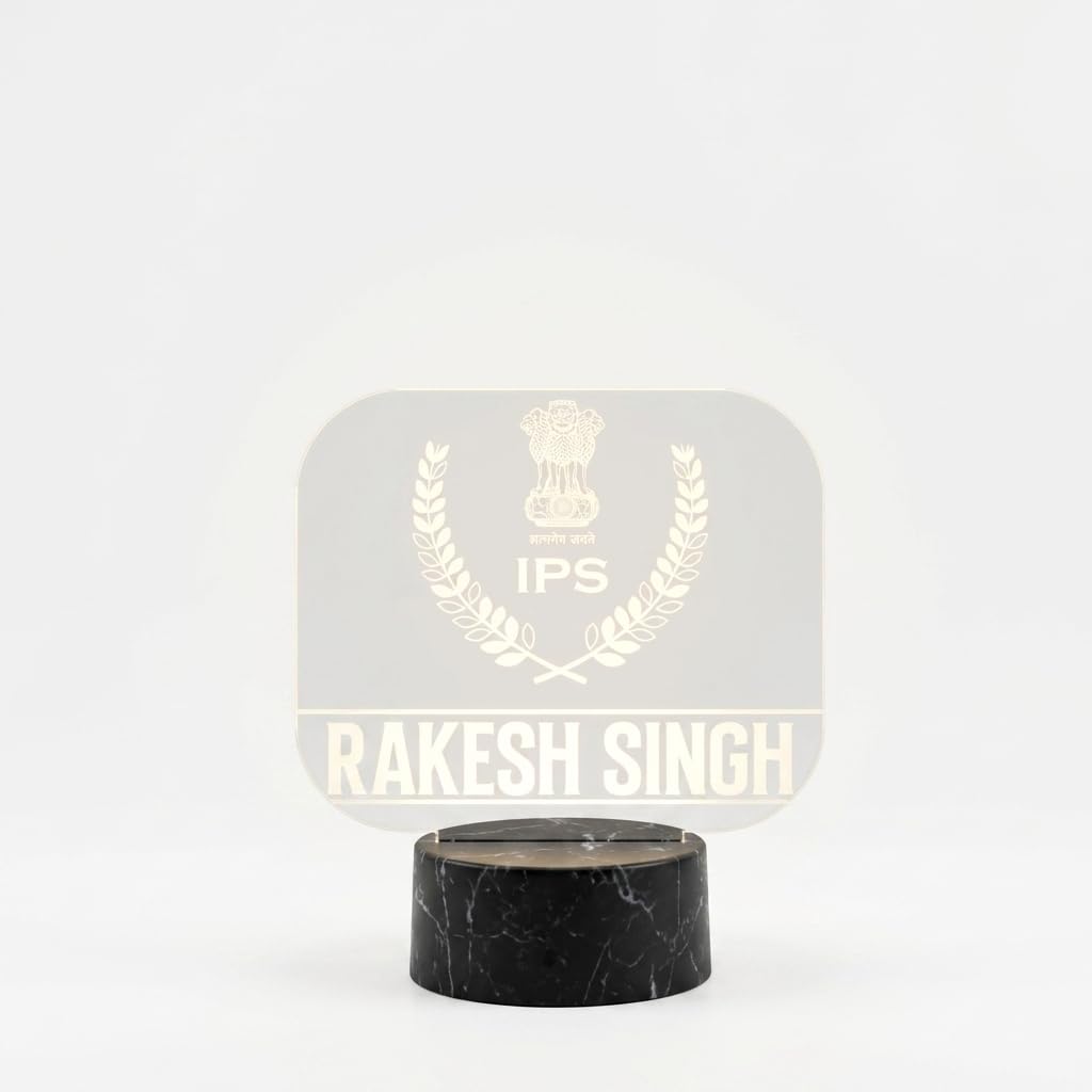 Personalized IPS LED Acrylic Name Lamp with Black Base | Custom Police Officer Night Light & Desk Lamp | Bazinco