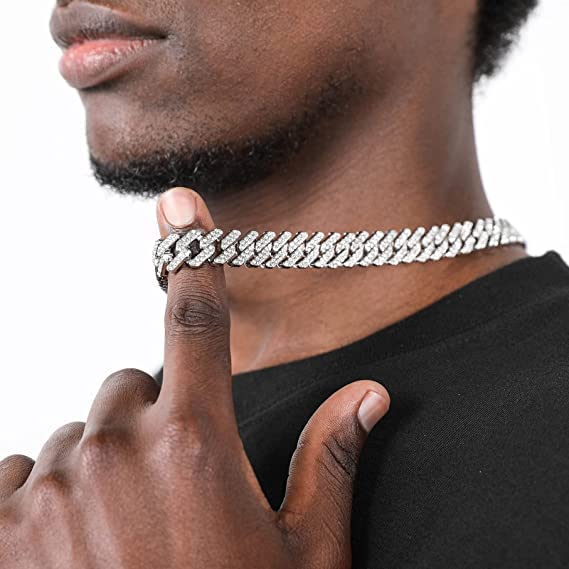 Bazinco Iced Out Cuban Link Chain for Men – Luxury Hip Hop Diamond Style Necklace