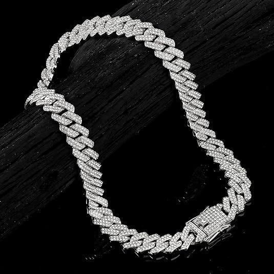 Bazinco Iced Out Cuban Link Chain for Men – Luxury Hip Hop Diamond Style Necklace