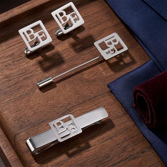 Bazinco Geometric BE Initial Cufflink Set – Premium Designer Men’s Formal Accessories