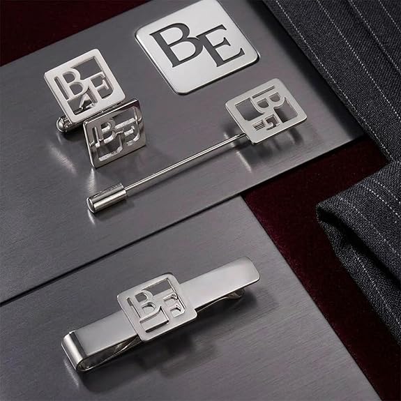 Bazinco Geometric BE Initial Cufflink Set – Premium Designer Men’s Formal Accessories