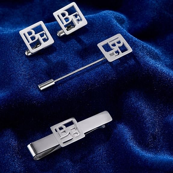 Bazinco Geometric BE Initial Cufflink Set – Premium Designer Men’s Formal Accessories