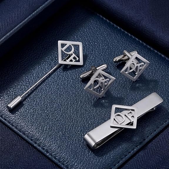 Bazinco Personalized Initial Cufflink & Tie Clip Set for Men – Premium Monogram Groom Accessories